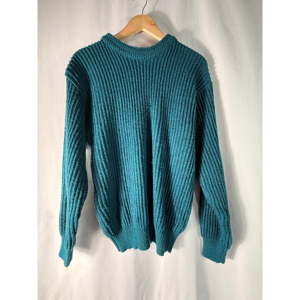 Todays News VTG‎ Teal Blue Ribbed Knit Crew Neck Sweater Mens Medium Acrylic